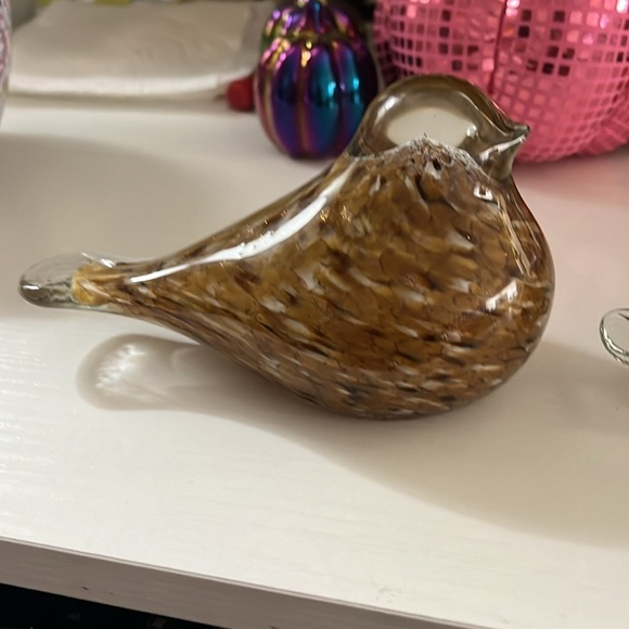 Brown & Gold Speckled Glass Birds Mother and Baby Paperweights - Picture 3 of 5